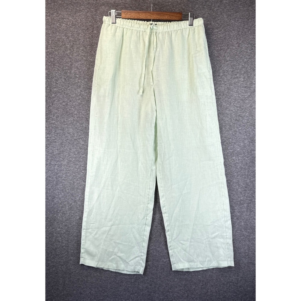 J.Crew Soleil Pants Linen Wide Leg  Womens S Green Drawstring Breezy Drape C1939